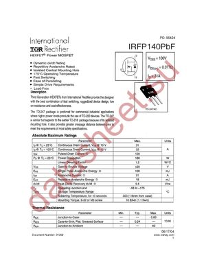 IRFP140PBF datasheet  